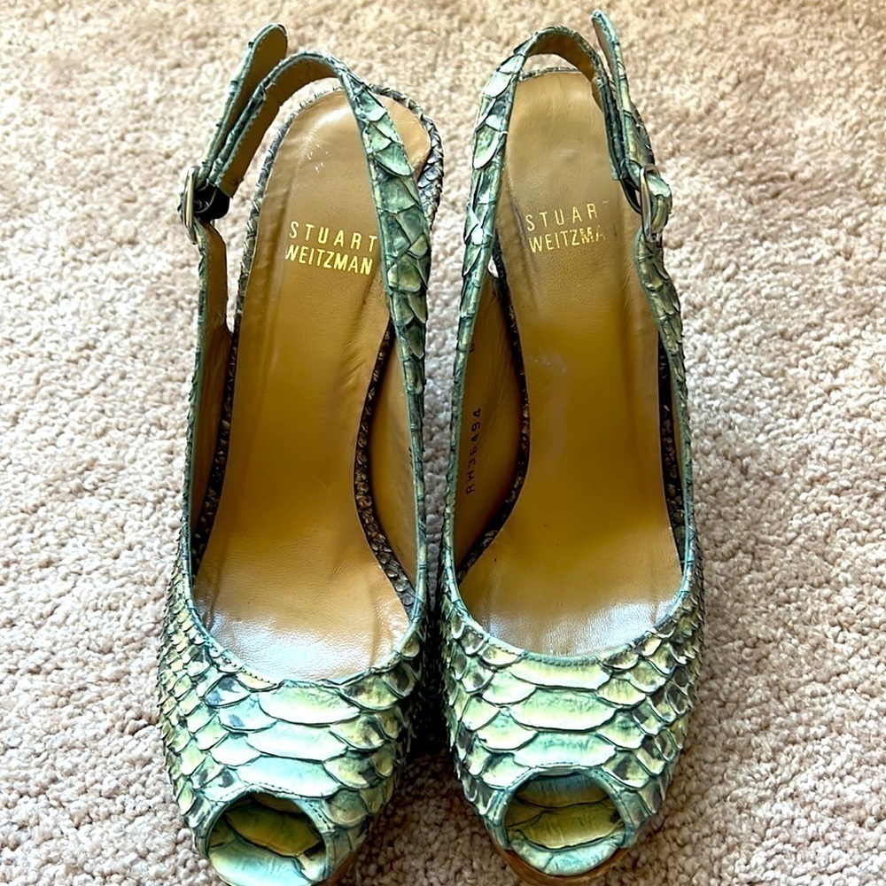 Stuart Weitzman 100% Python Platform Peep Toe Sli… - image 6